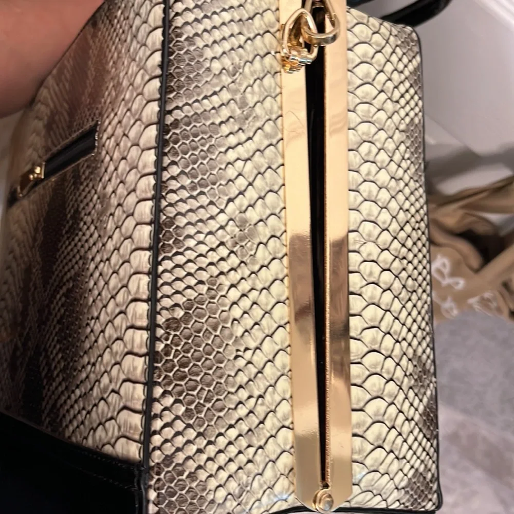 Rimen  & Co brown serpent print patent leather bag removable crossbody strap